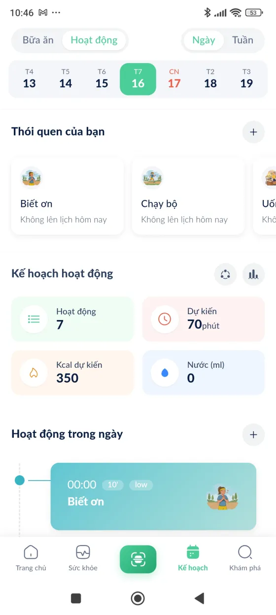 Màn hình kế hoạch hoạt động